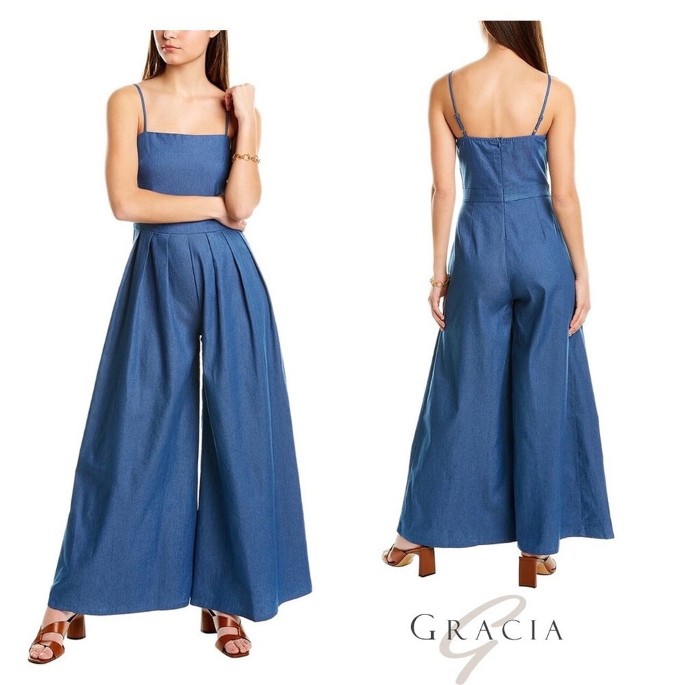 New! GRACIA Wide Leg Denim Jumpsuit